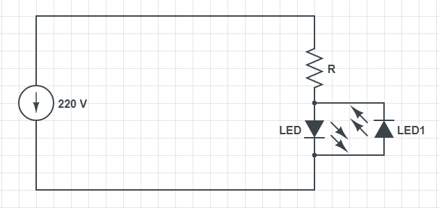 подключение светодиода к сети 220 В с использованием еще одного свтеодиода